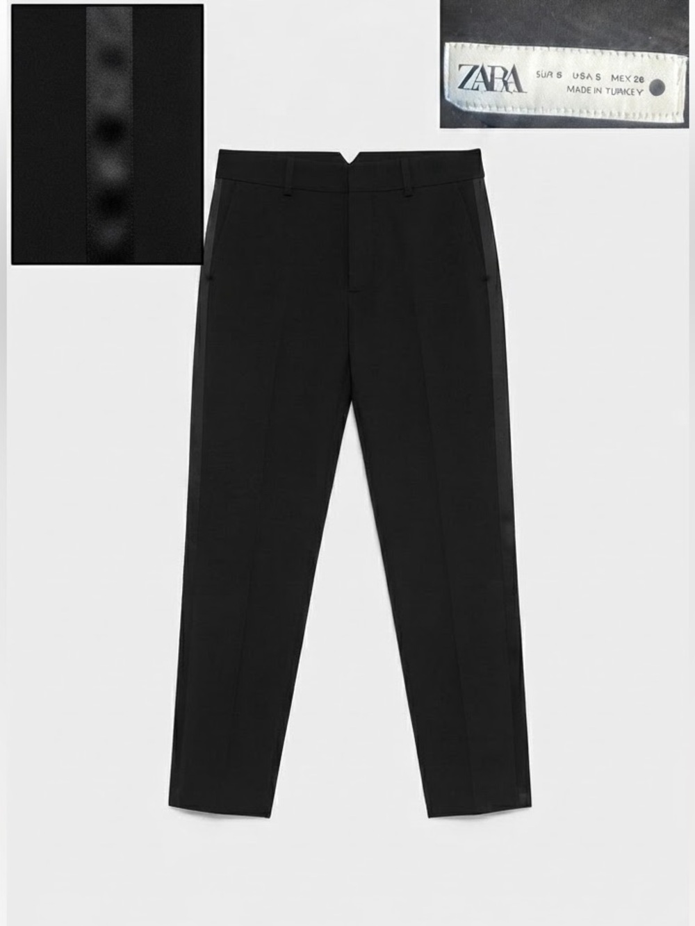 ZARA Black Wool Blend Tuxedo Dress Pants Trousers Satin Side Stripe Women’s / S